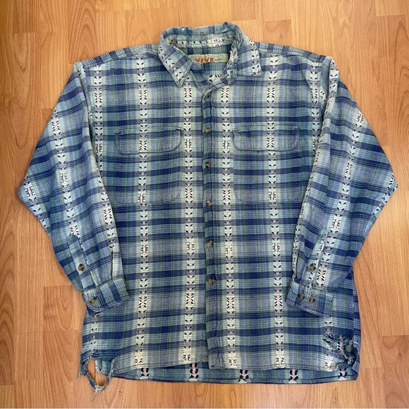 Vintage Anchor Blue Workwear Men’s Naturally Distressed Button Up Shirt Large